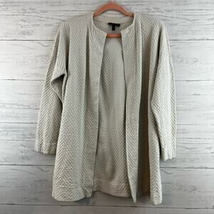 Eileen Fisher White Chevron Quilted Open Front Cardigan Size XS